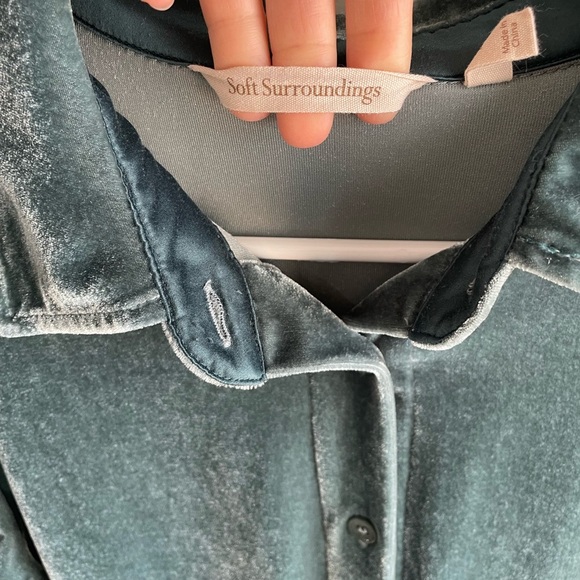 Soft Surroundings Velvet Boyfriend Tunic Shirt - Teal - Medium - Picture 10 of 13